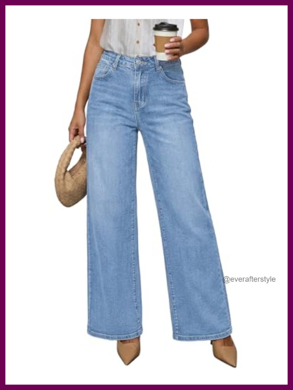 Wide Leg High Waisted Stretchy Denim Jeans with Pockets